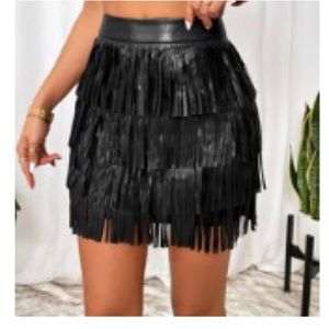 Size Small black leather fringe skirt